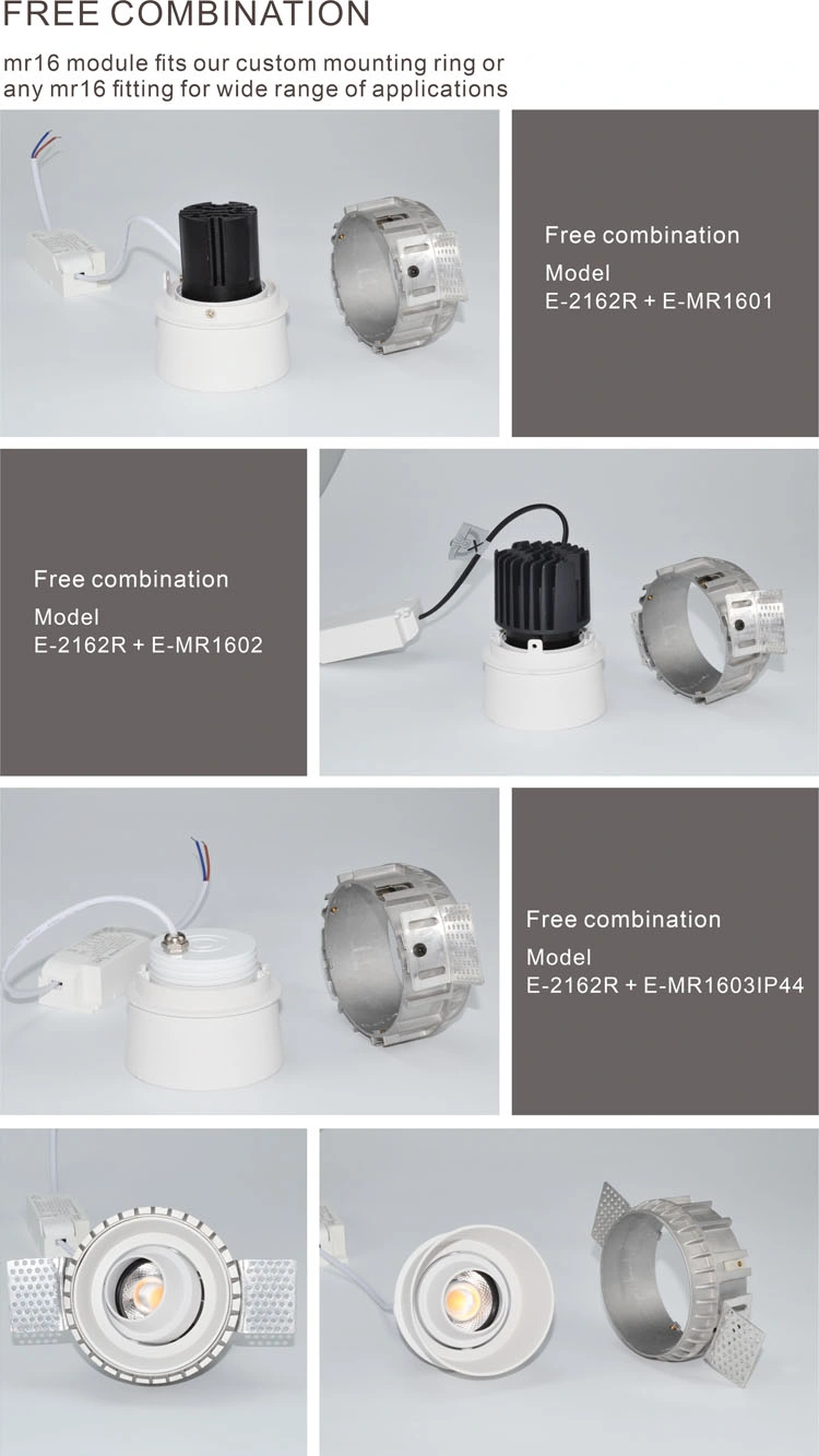 Aluminium Round Lamp Housing LED Downlight Recessed Module Spot Light Fixture GU10 Downlight Frame Trimless Plaster-in Downlight Best for Project